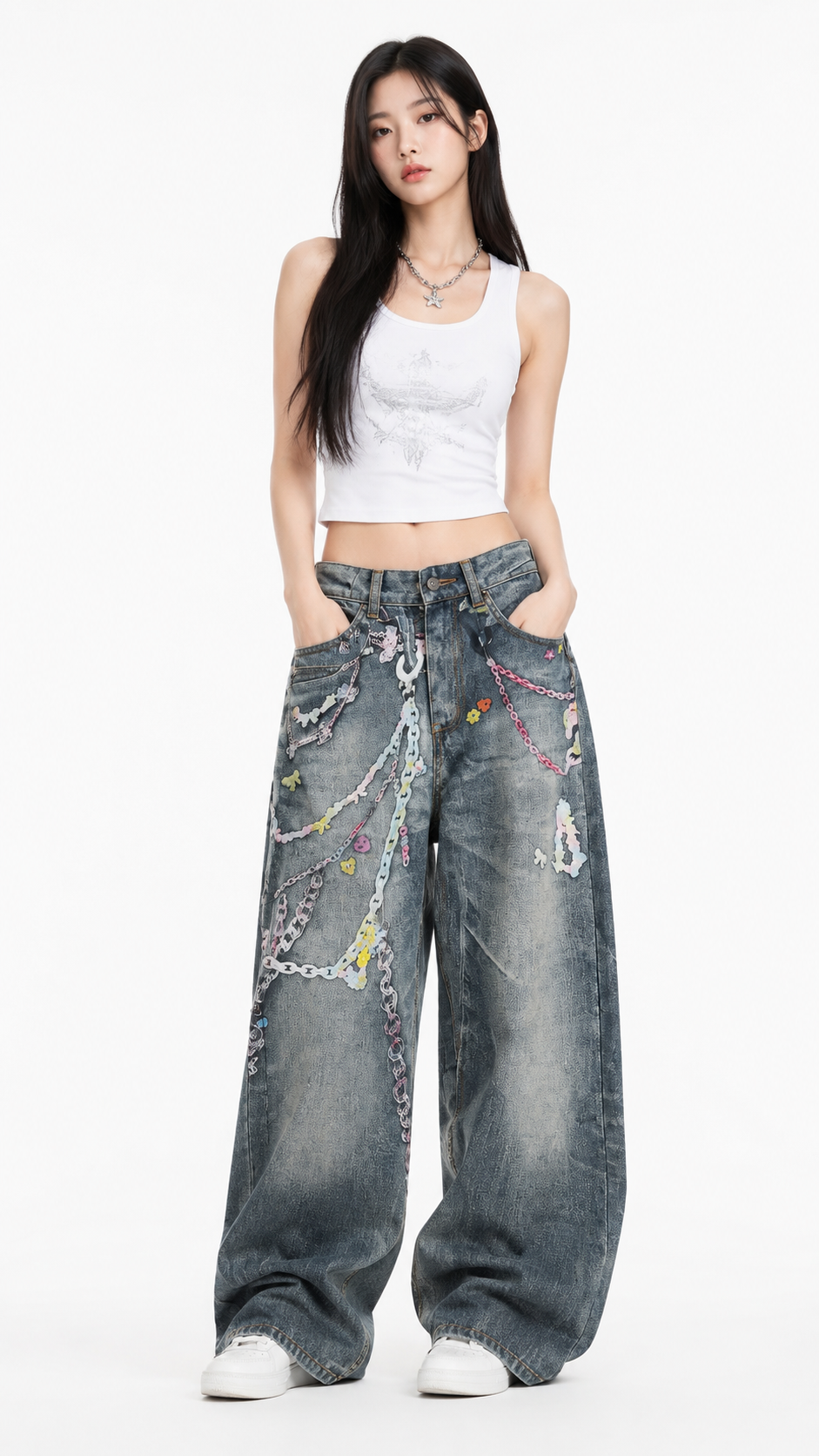 Vintage grunge baggy 3D Printed Jeans Q86