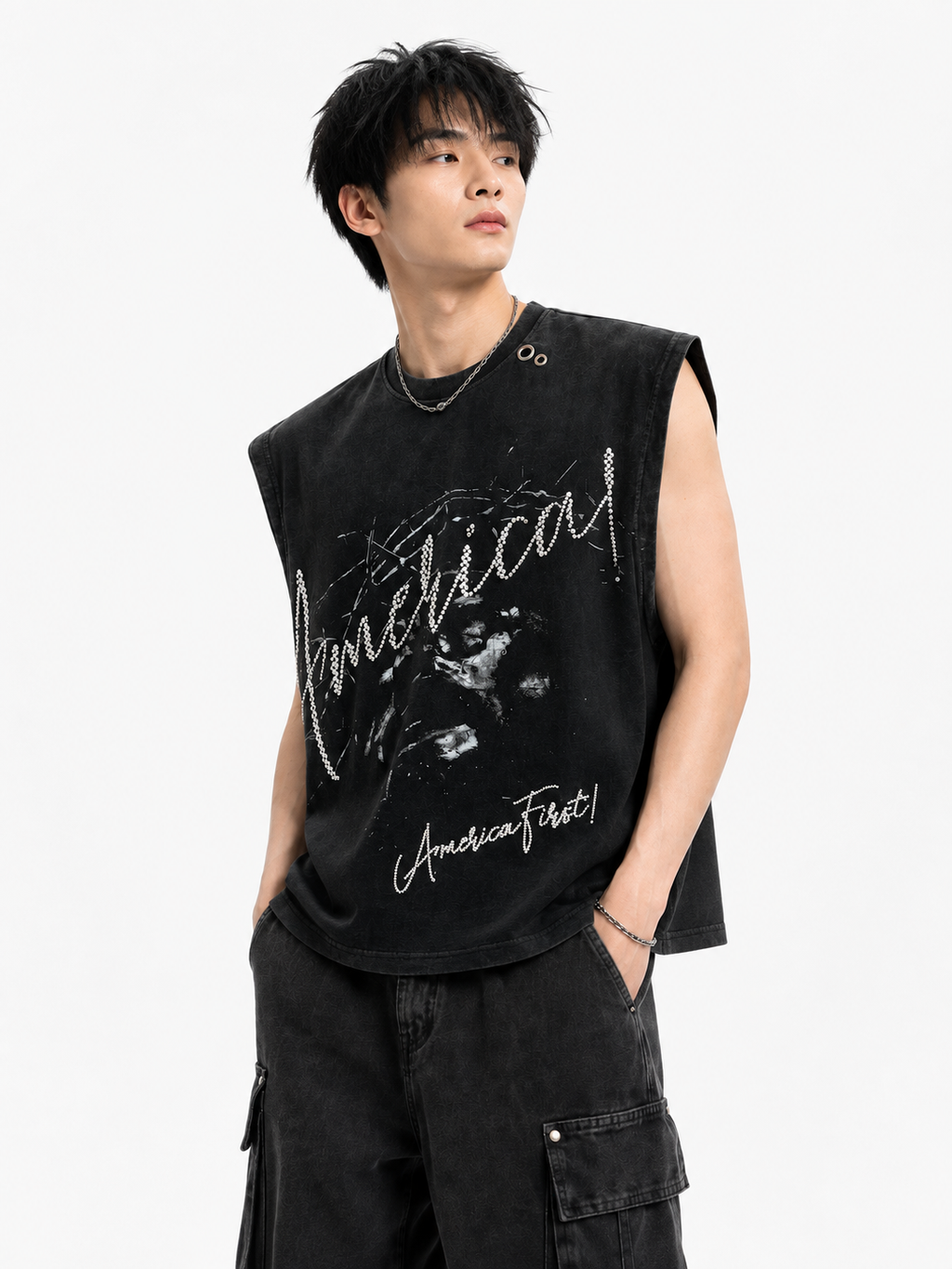 America Print Sleeveless Tee