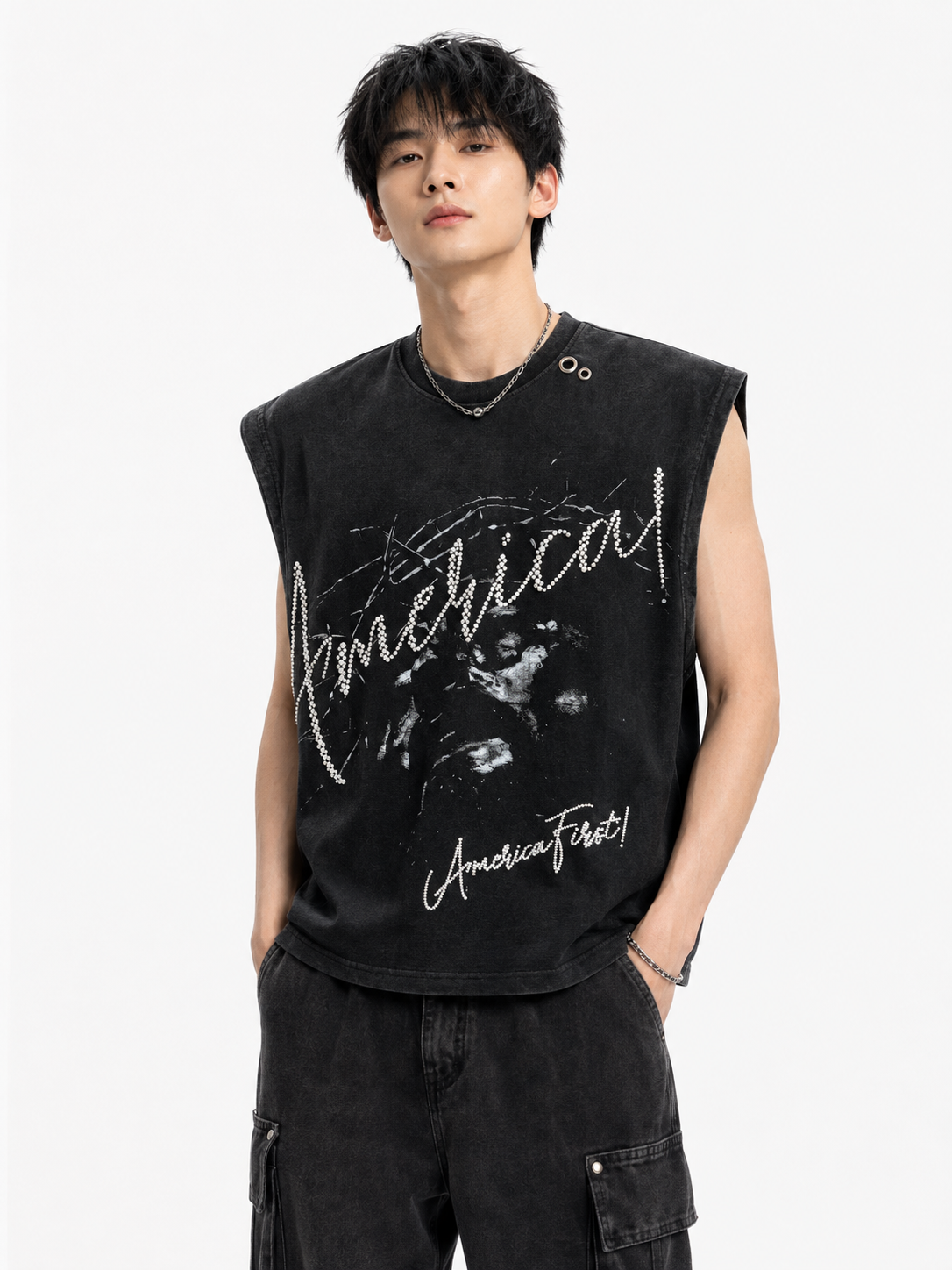 America Print Sleeveless Tee