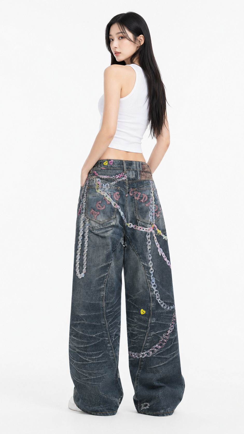 Vintage grunge baggy 3D Printed Jeans Q86