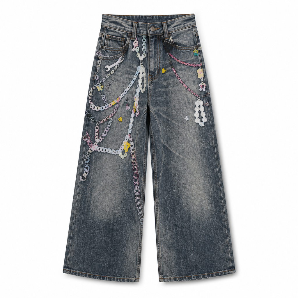 Vintage grunge baggy 3D Printed Jeans Q86